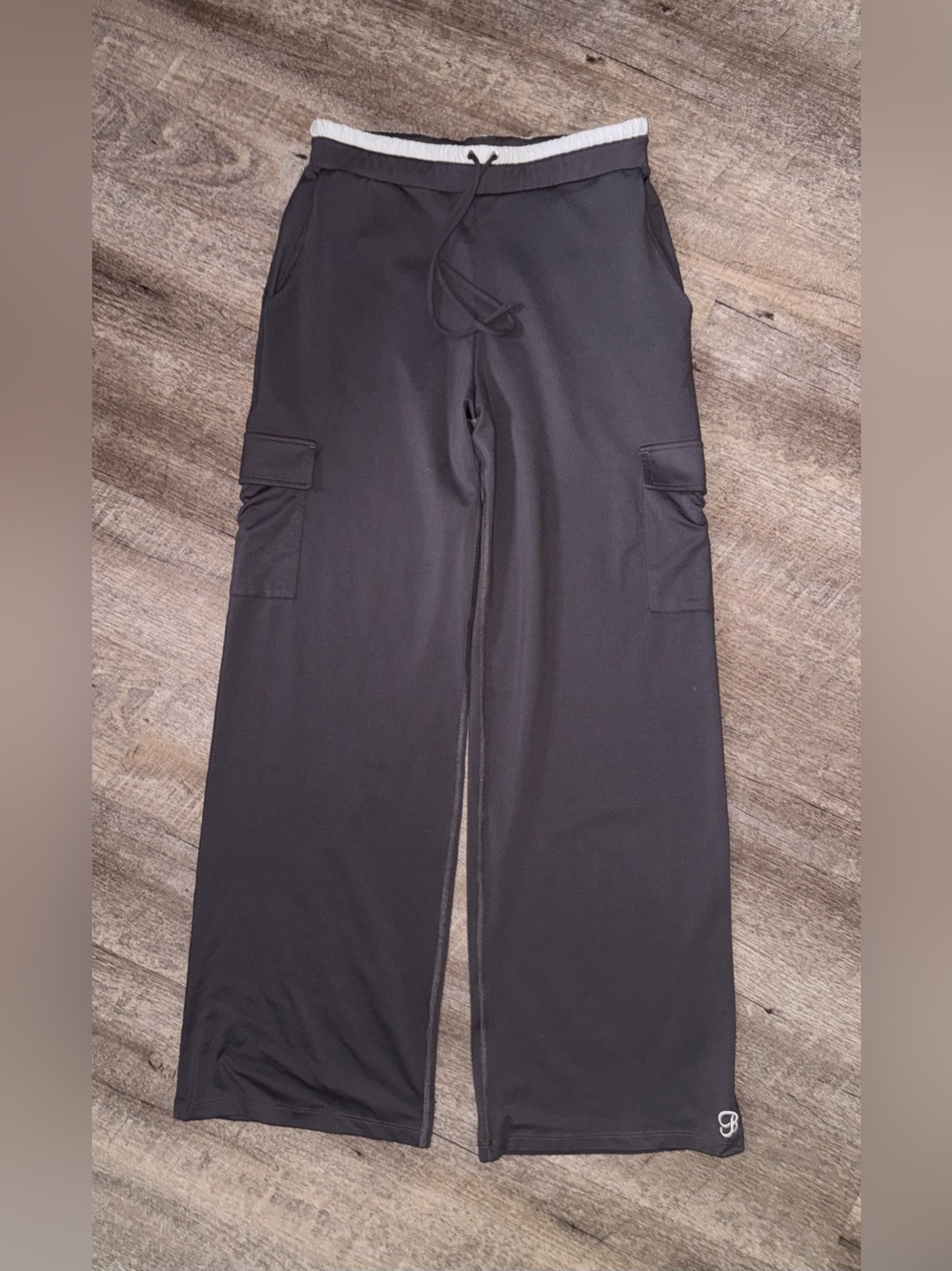 Bombshell Sportswear Black Wide-Leg Cargo Pants with Drawstring